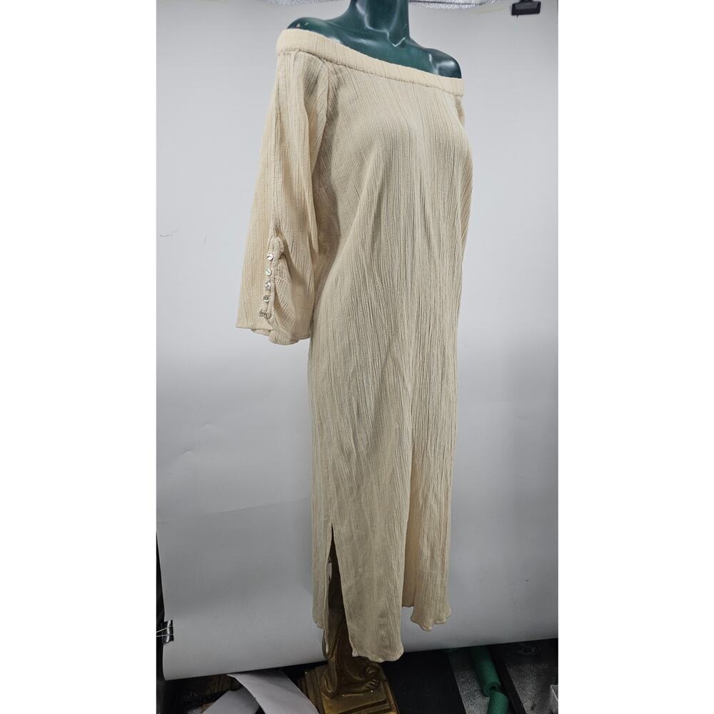 Maurie and Eve Taupe Beige Crinkle Off the Shoulder Maxi Dress Women's 10 3988 - Picture 4 of 13
